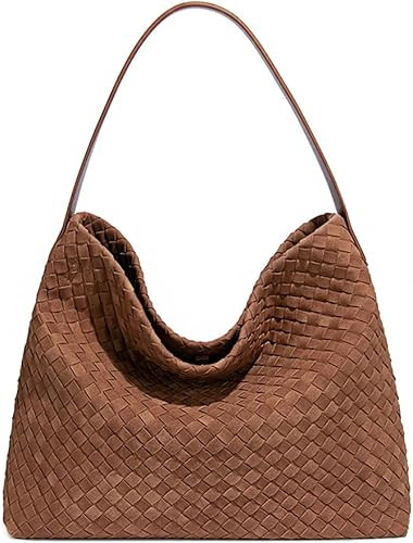 KlaOYer Woven Faux Suede Tote Bag for Women Large Vegan Hobo Purse Summer Travel Shoulder Bag Cro... | Amazon (US)