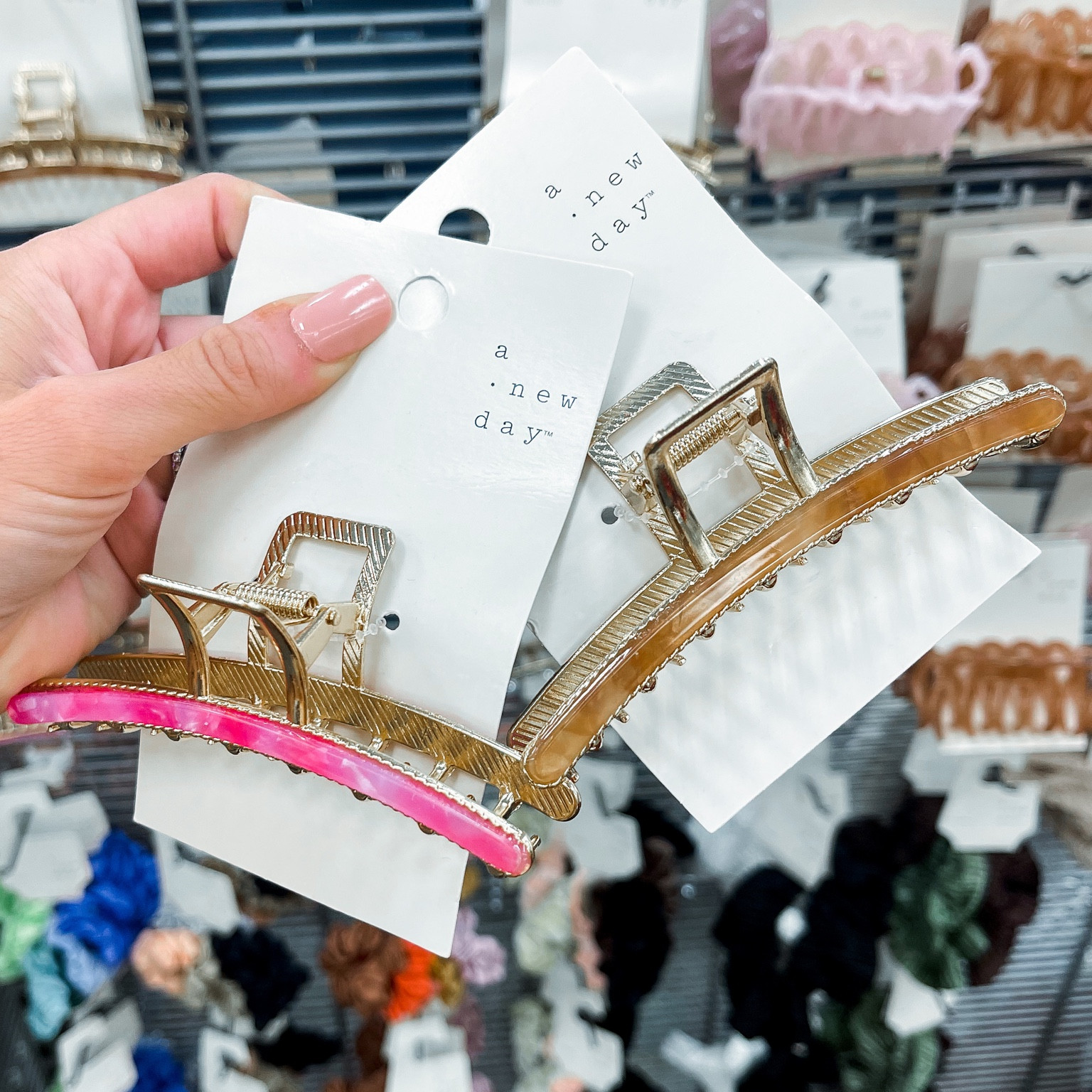 Metal gold claw clips with hot barbie pink and tan detailing - perfect womens hair accessory only $5! target 

#LTKunder50 #LTKstyletip #LTKbeauty
