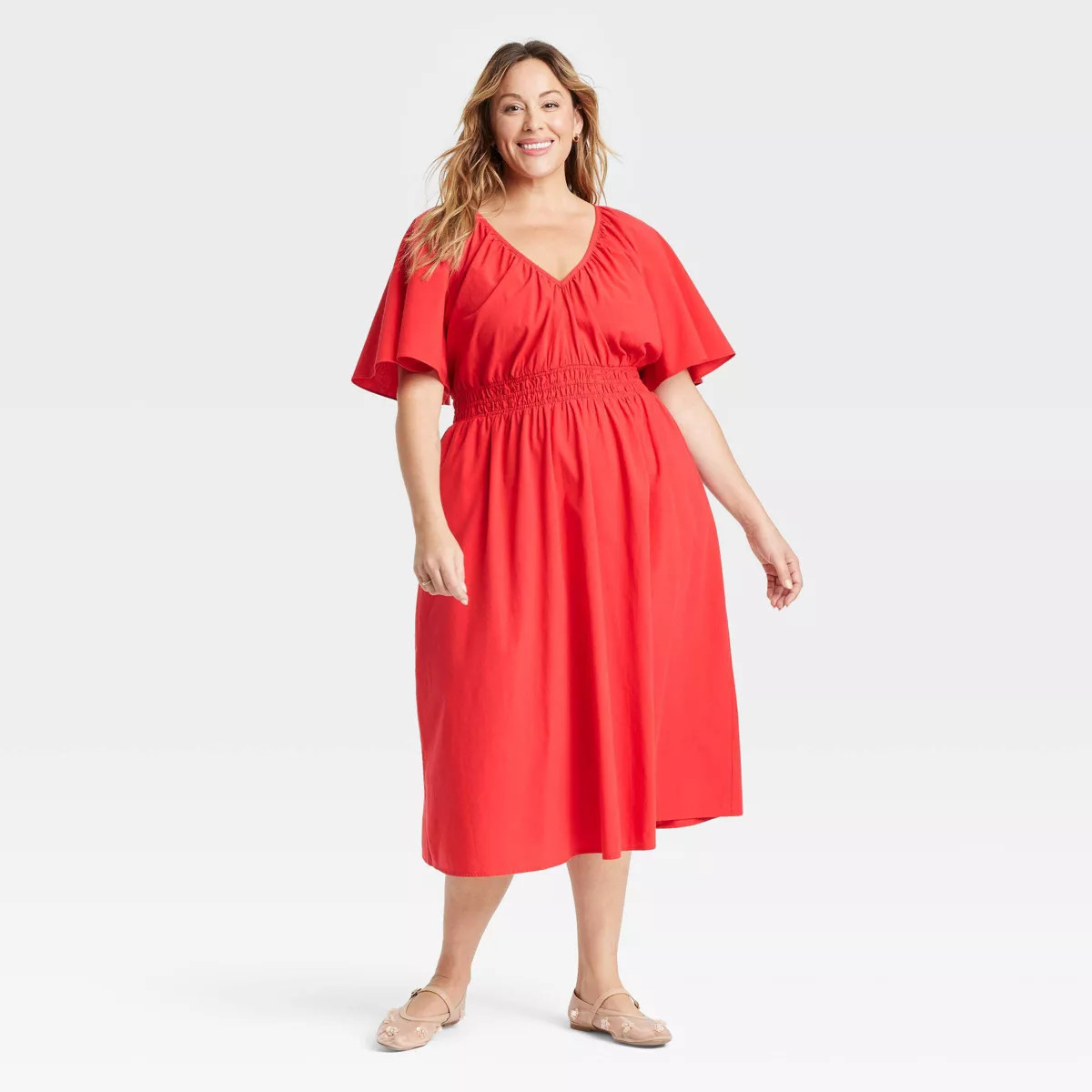 Women's Flutter Short Sleeve Midi A-Line Dress - Ava & Viv™ | Target