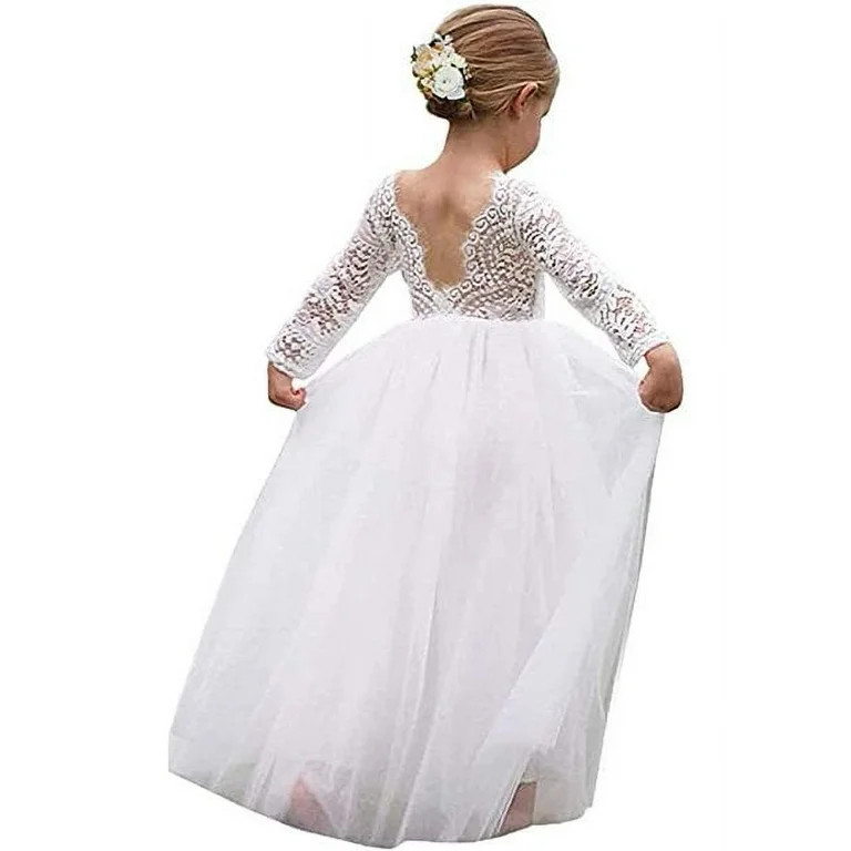 Topmaker Girl Toddler Full-Length Straight Tulle Tutu Lace Back Party Flower Girl Dress, 4-5T | Walmart (US)