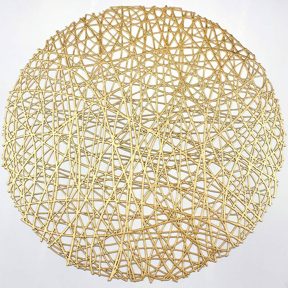 Gold Round Placemats for Dinner Table Set of 6 Metallic Hollow Out Line Circle Table Mats Vinyl P... | Amazon (US)