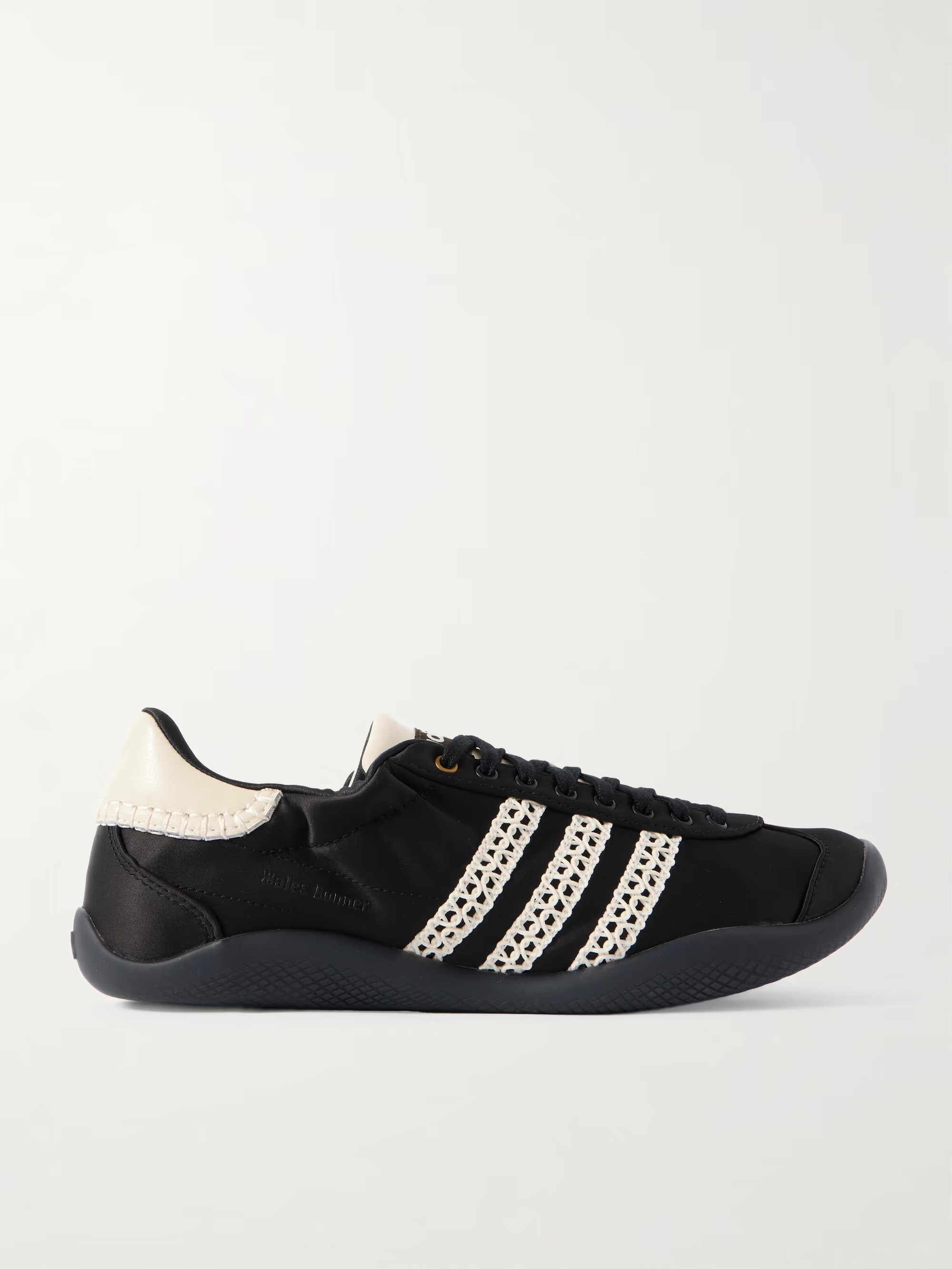 + Wales Bonner Karintha leather and crochet-trimmed satin sneakers | NET-A-PORTER (UK & EU)