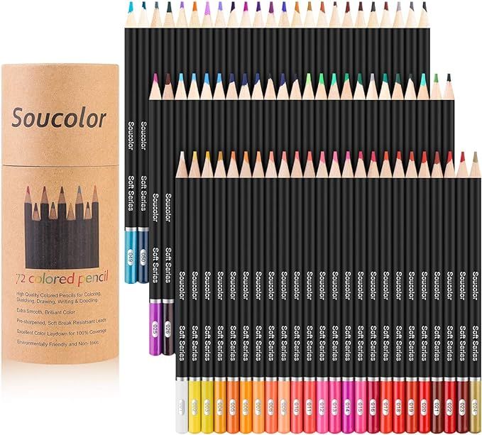 Soucolor 72-Color Colored Pencils for Adult Coloring Books, Soft Core, Artist Sketching Drawing P... | Amazon (US)
