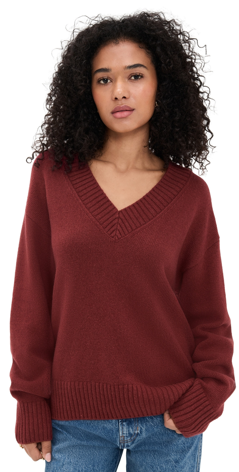 Reformation Jadey Cashmere Oversized V-Neck Sweater Chianti XS | Shopbop