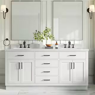 ARIEL Hepburn 73 in. W x 22 in. D x 36 in. H Bath Vanity in White with Pure Quartz Vanity Top wit... | The Home Depot