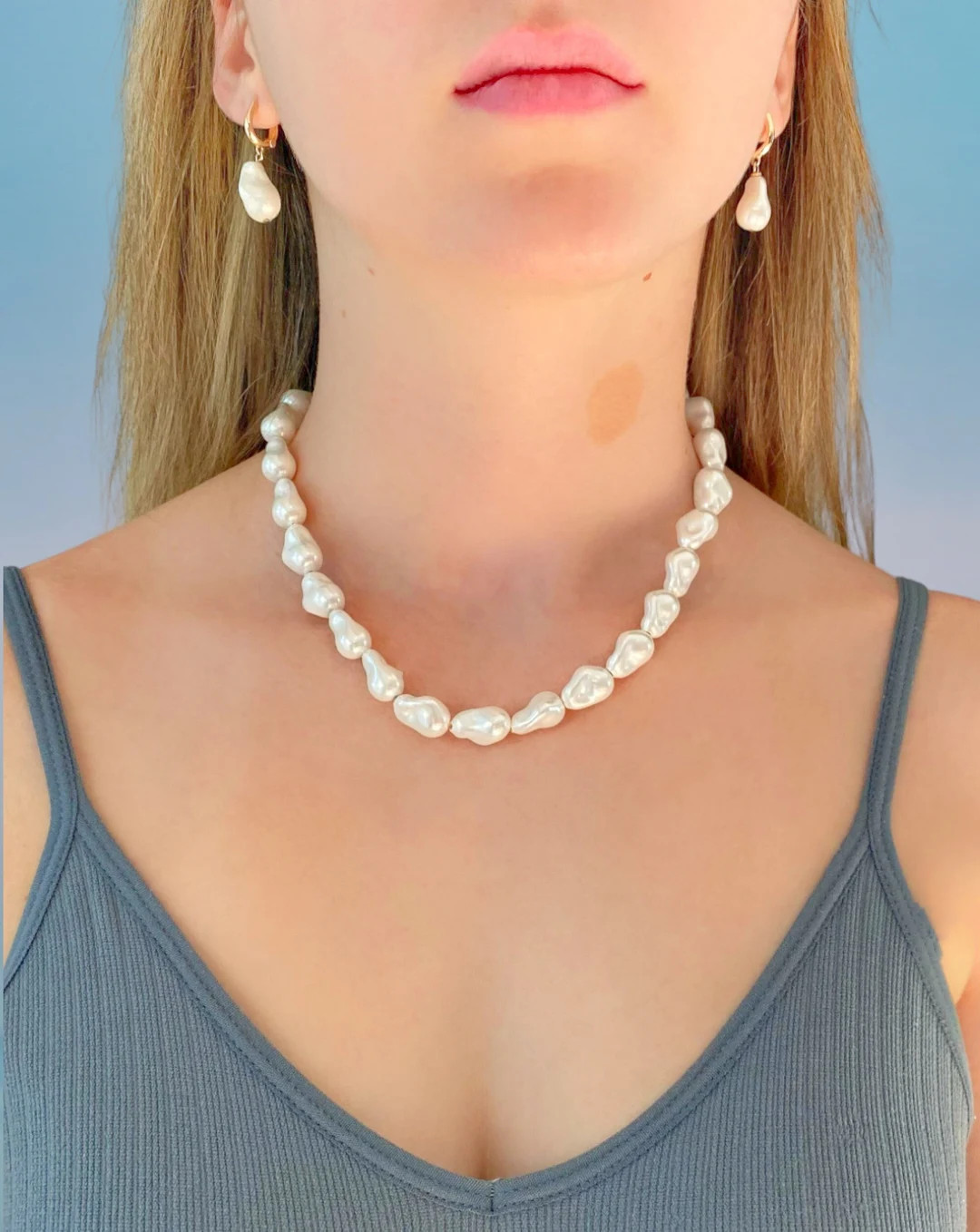 Chunky Baroque Vegan Pearl Necklace in Gold Filled | Irregular Pearl Necklace | Wedding Pearl Nec... | Etsy (US)