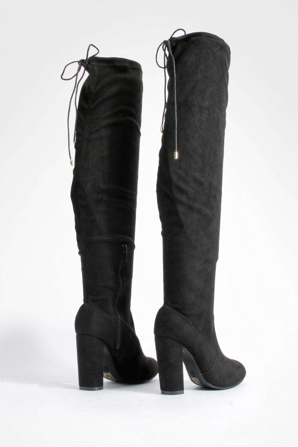 Block Heel Tie Thigh High Boots | boohoo (US & Canada)