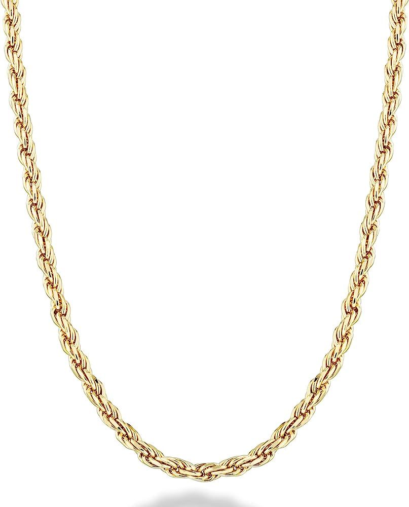 Miabella Solid 18K Gold Over Sterling Silver Italian 2mm, 3mm Diamond-Cut Braided Rope Chain Neck... | Amazon (US)