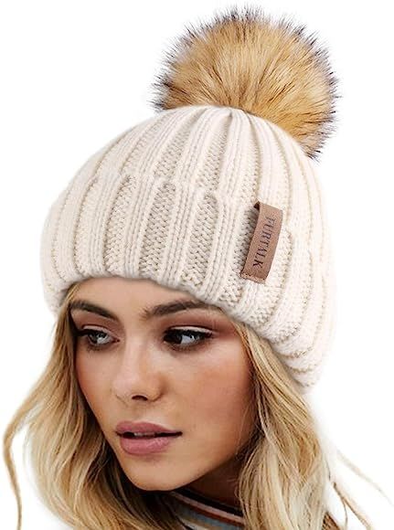 FURTALK Womens Winter Knitted Beanie Hat with Faux Fur Pom Warm Knit Skull Cap Beanie for Women | Amazon (US)