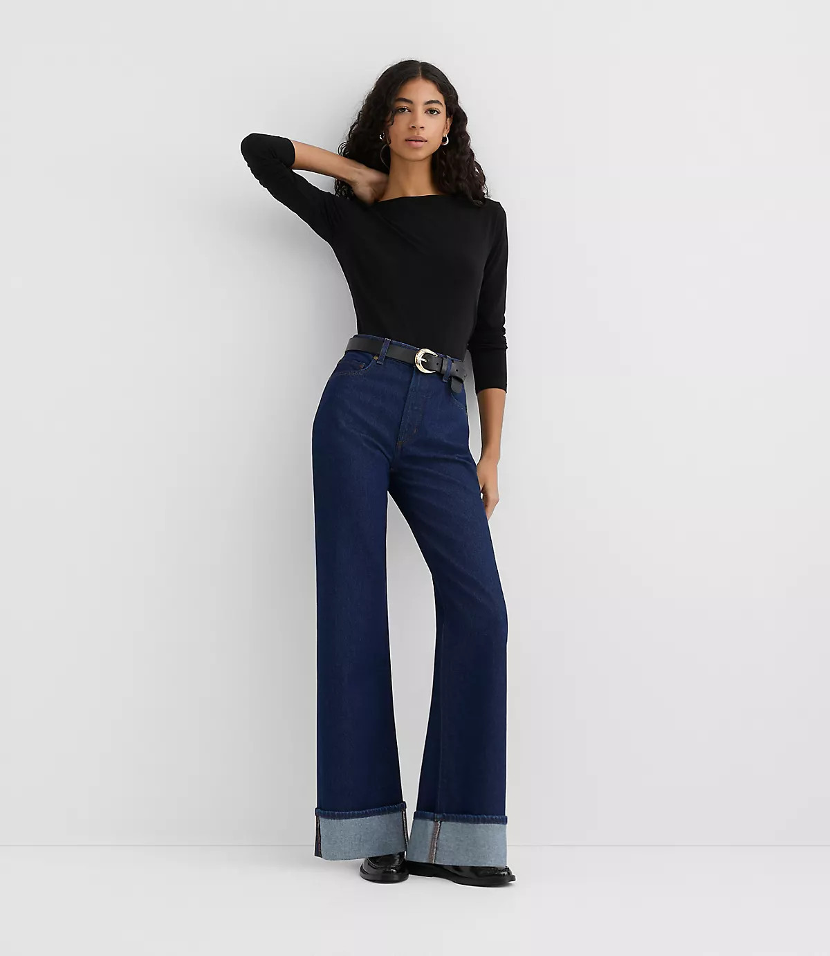 Rivete Tall Cuffed High Rise Wide Leg Jeans in Nova Wash | LOFT