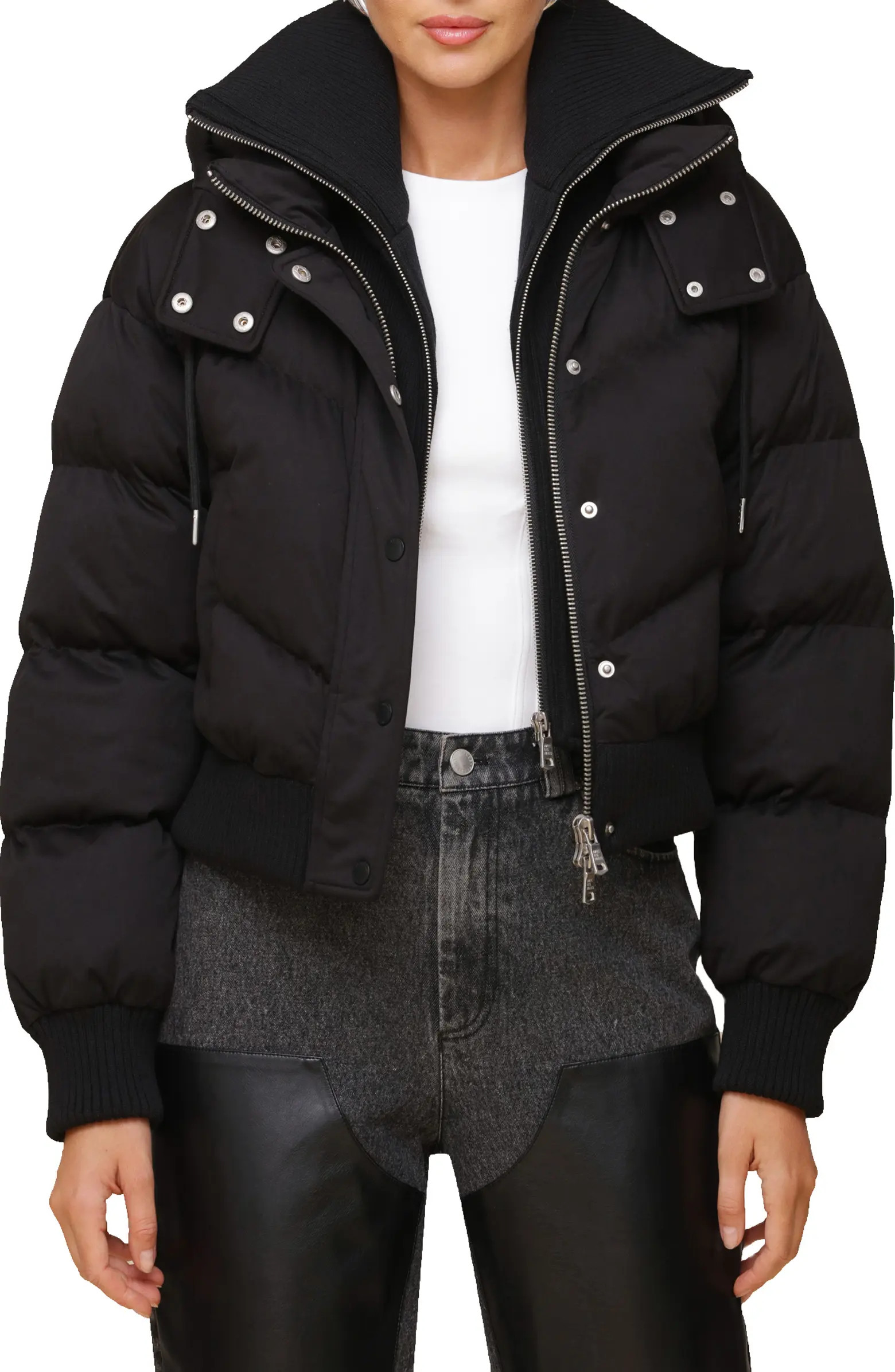 Avec Les Filles Thermalpuff™ Crop Puffer Jacket with Rib Bib | Nordstrom | Nordstrom