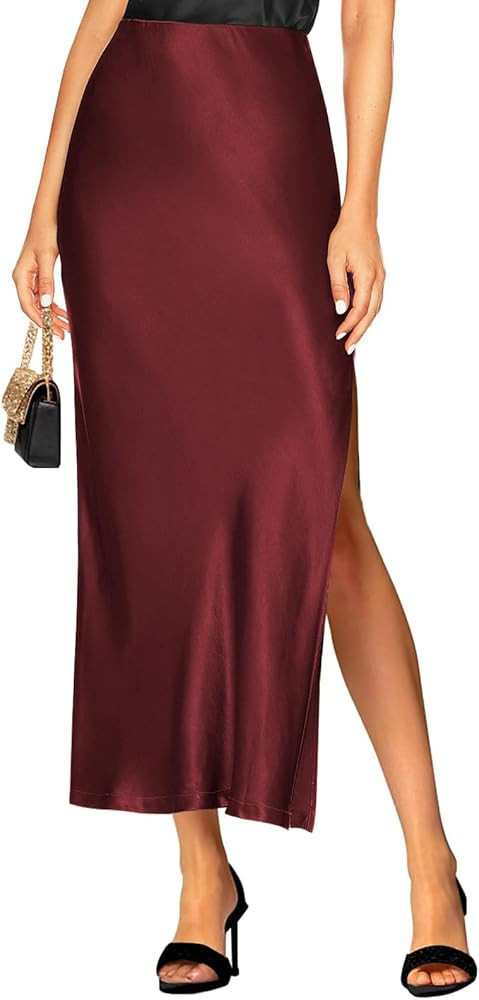 Women's 2025 Summer Satin Maxi Skirts High Waisted Spring Silk Casual A-Line Cocktail Party Long ... | Amazon (US)