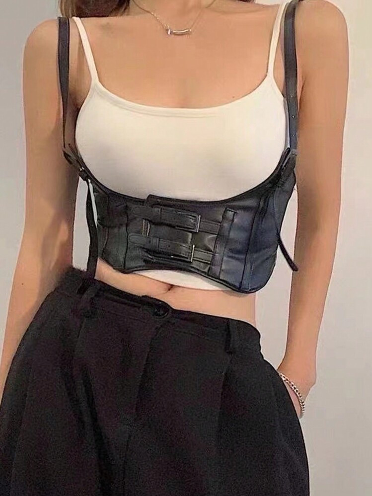 1pc Vrouwen Zwarte Corset Western Cowboy Stijl Overall Jurk Met Decoratieve Tailleband, Punk Mode... | SHEIN