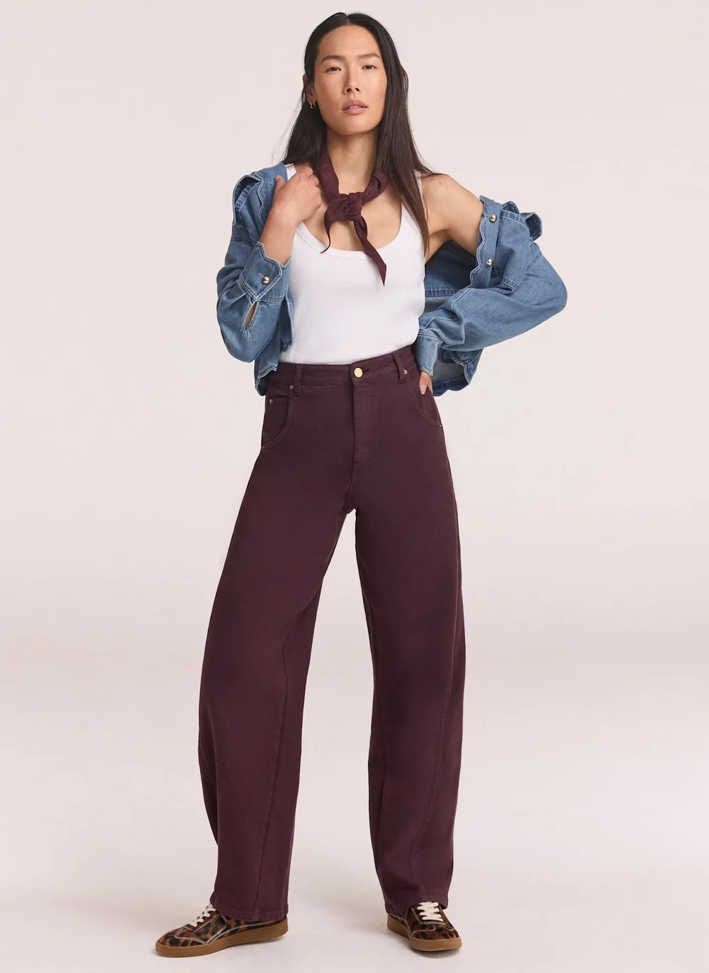 Burgundy Ultimate Relaxed Barrel Leg Jeans | Mint Velvet - ROW