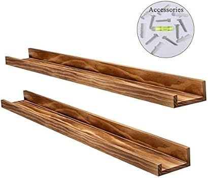 Set of 2 Picture Display Wall Ledge Shelf, Floating Shelves for Home Decoration ( Rustic Wood, 24 Le | Amazon (US)