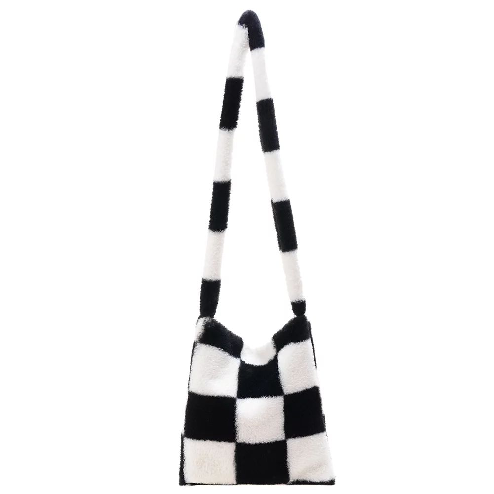 LoyGkgas New Women Plush Fur Checkerboard Pattern Handbag Winter Square Shoulder Bag | Walmart (US)