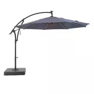 11 ft. Aluminum Cantilever Solar LED Offset Outdoor Patio Umbrella in Midnight Navy Blue | The Home Depot