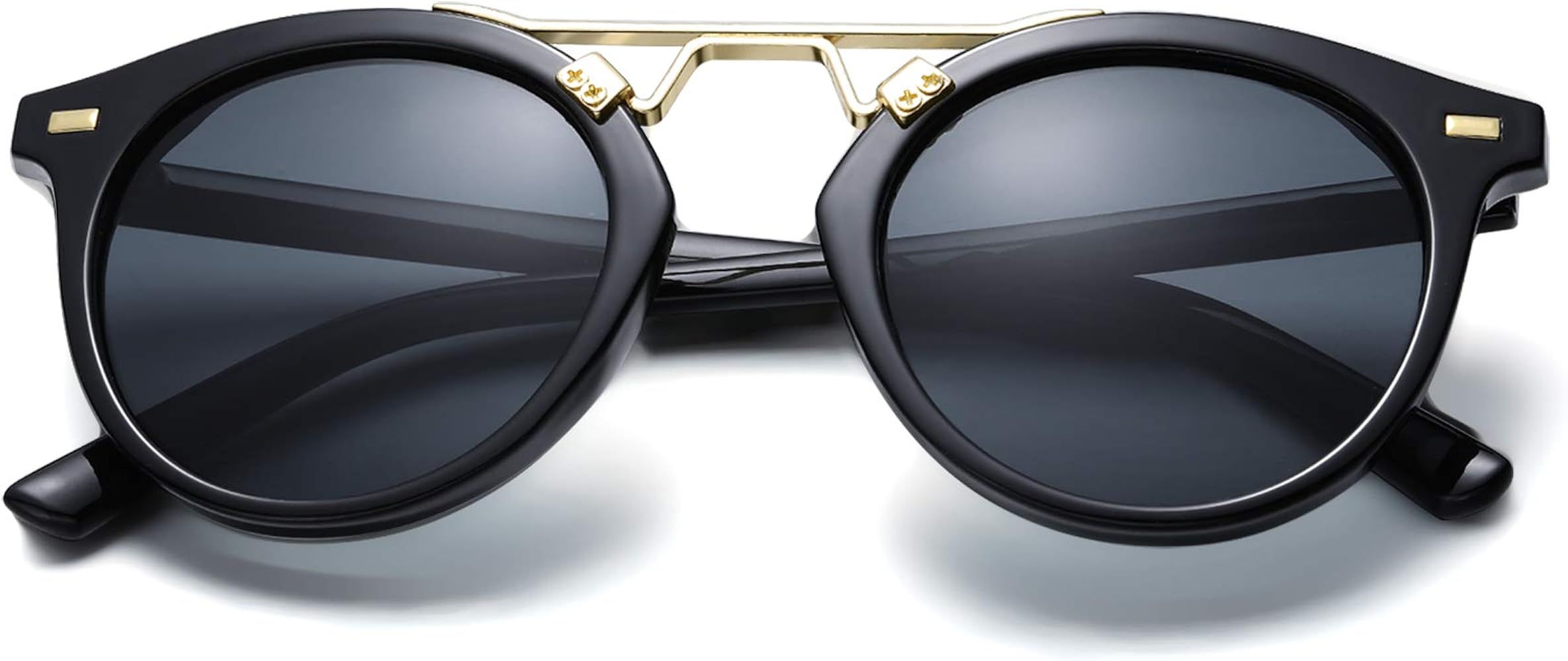 LEMON GRASS Womens Sunglasses Vintage Retro Round Mirrored Lens Horned Rim Sunglasses | Amazon (US)