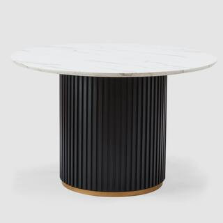 Luxury Faux Marble Top Column Base Dining Table Round Metal Frame in White for Kitchen Seats of 4 | The Home Depot