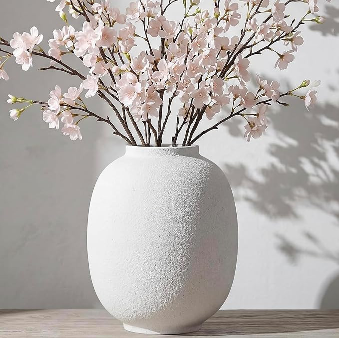 Large White Ceramic Vase, 9.85in Rustic Round Tall Vase for Table Centerpieces, Modern Homes Farm... | Amazon (US)