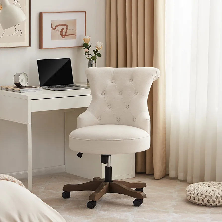 Home Office Chair Adjustable Height Swivel Chair with Wheels Linen Fabric Upholstered Computer De... | Amazon (US)