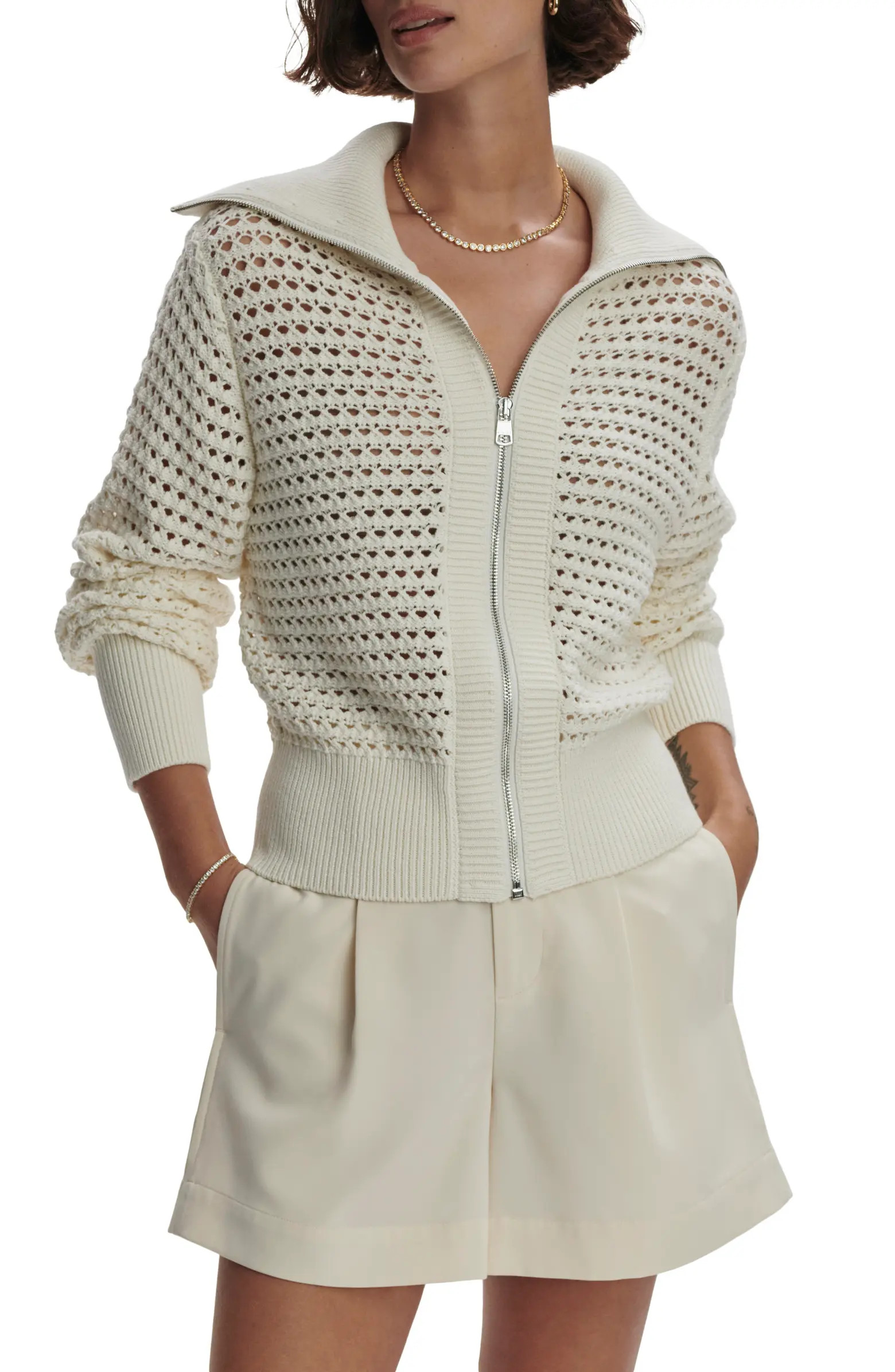 Eloise Open Stitch Cotton Zip-Up Cardigan | Nordstrom