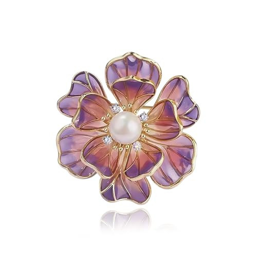 Crystal Peony Flower Brooch Pins for Women Elegant Enamel Rhinestone Pearl Floral Brooches Pin Fashion Jewelry for Party Dance Wedding Banquet Brooch for Women Girl Gift (Purple Flower) | Amazon (US)
