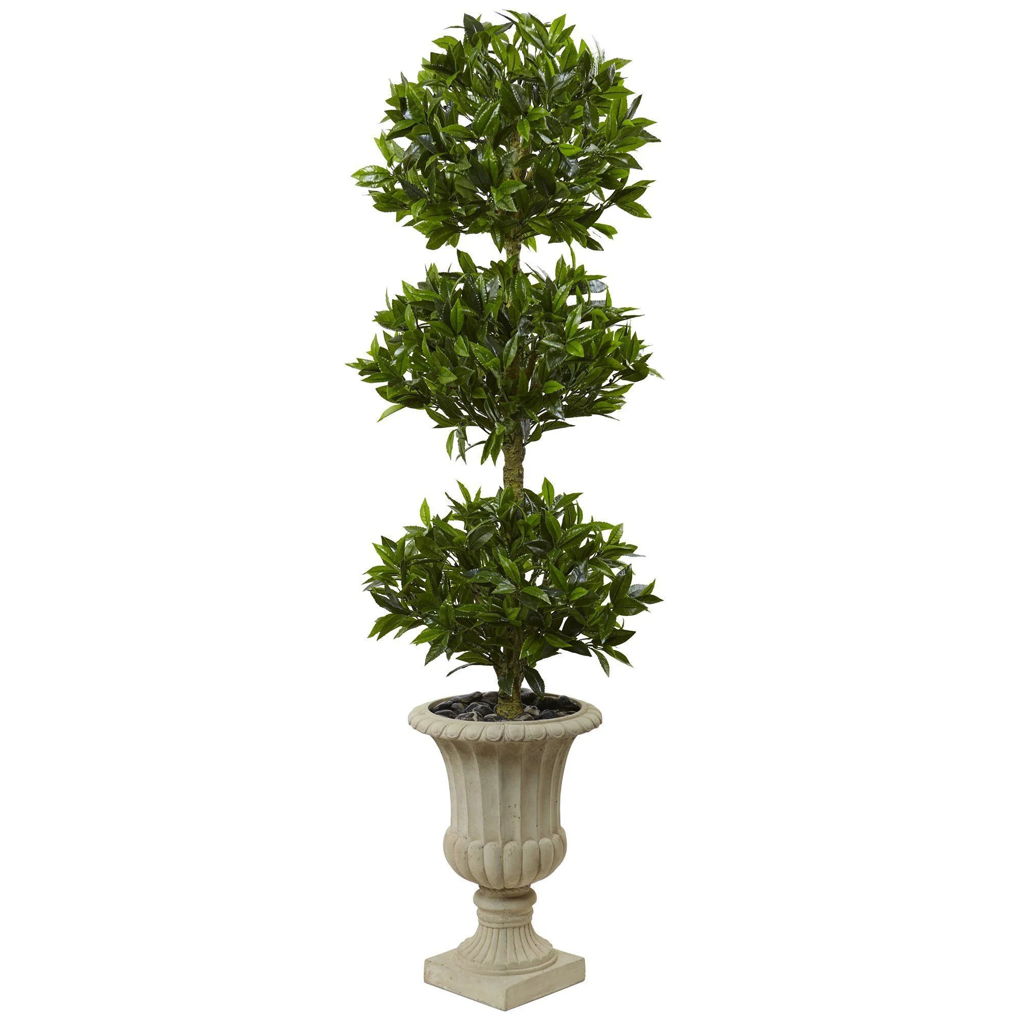 5.5’ Triple Bay Leaf Topiary Artificial Tree in Urn UV Resistant (Indoor/Outdoor) | Nearly Natural