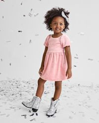 Baby And Toddler Girls Glitter Bow Velour Bubble Dress - pink | The Children's Place