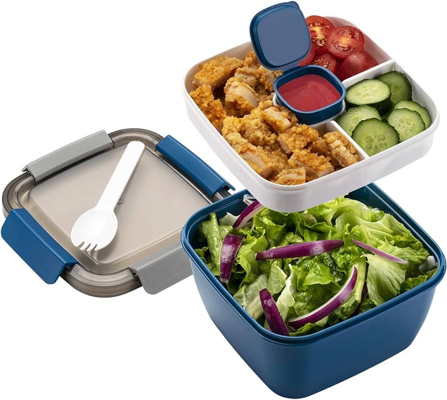Freshmage Salad Lunch Container To Go, 52-oz Salad Bowls with 3 Compartments, Salad Dressings Con... | Amazon (US)