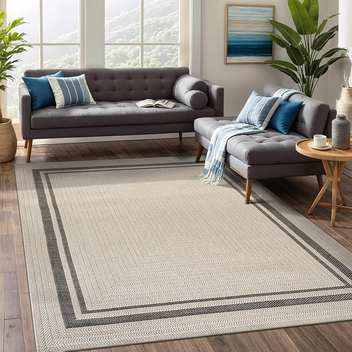 Beverly Rug Easy Jute Bordered Rug 4x6 Washable Durable Indoor Outdoor Area Rugs for Living Dinin... | Amazon (US)