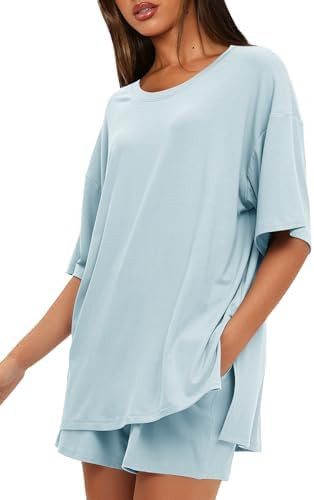 Darong Women's 2 Piece Lounge Set Short Sleeve Boxy T-shirt & Shorts Comfywear Summer Pajama Set ... | Amazon (US)