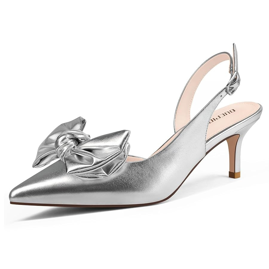 Ouepiano Kitten Heels with Bow - Slingback Pointed Toe Low Heels Adjustable Elastic Strap with Bu... | Amazon (US)
