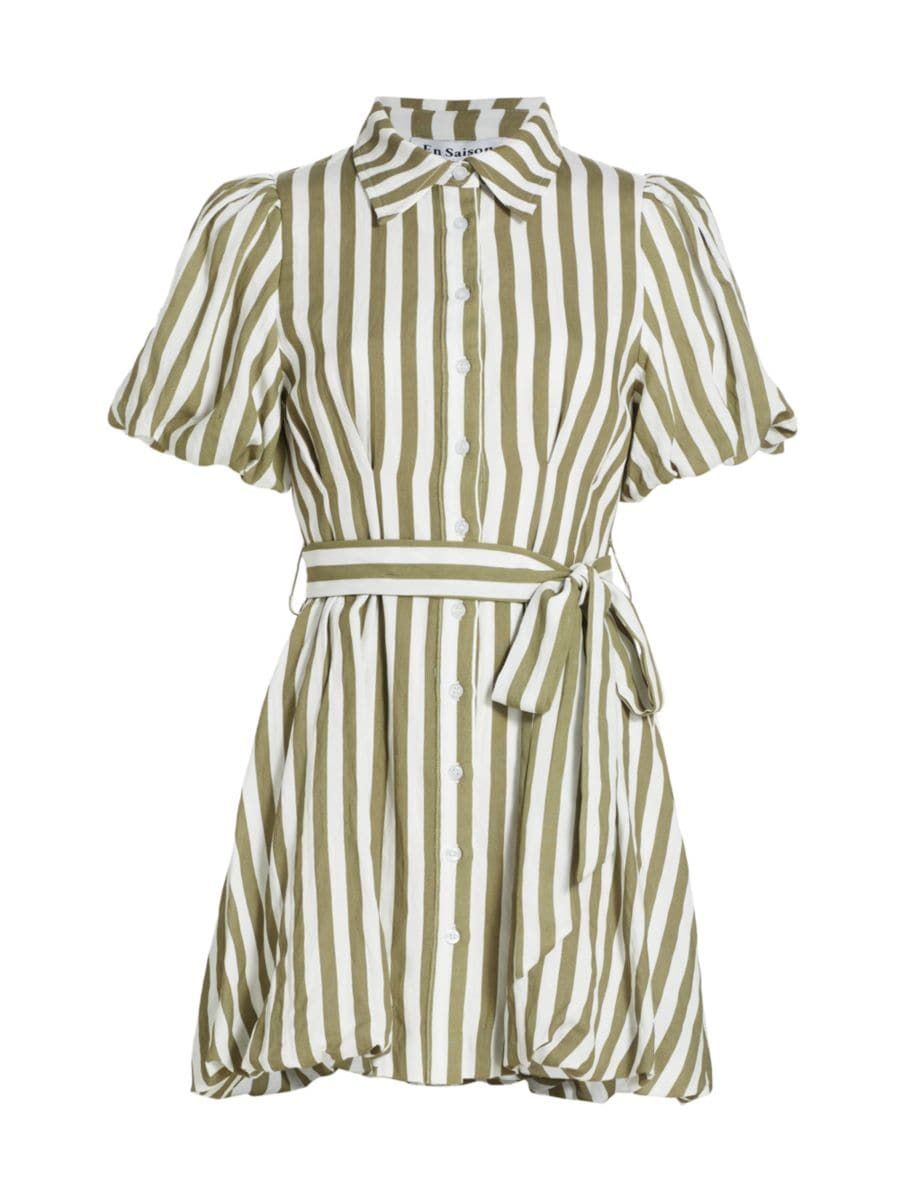 Shop En Saison Cece Striped Bubble-Hem Minidress | Saks Fifth Avenue | Saks Fifth Avenue