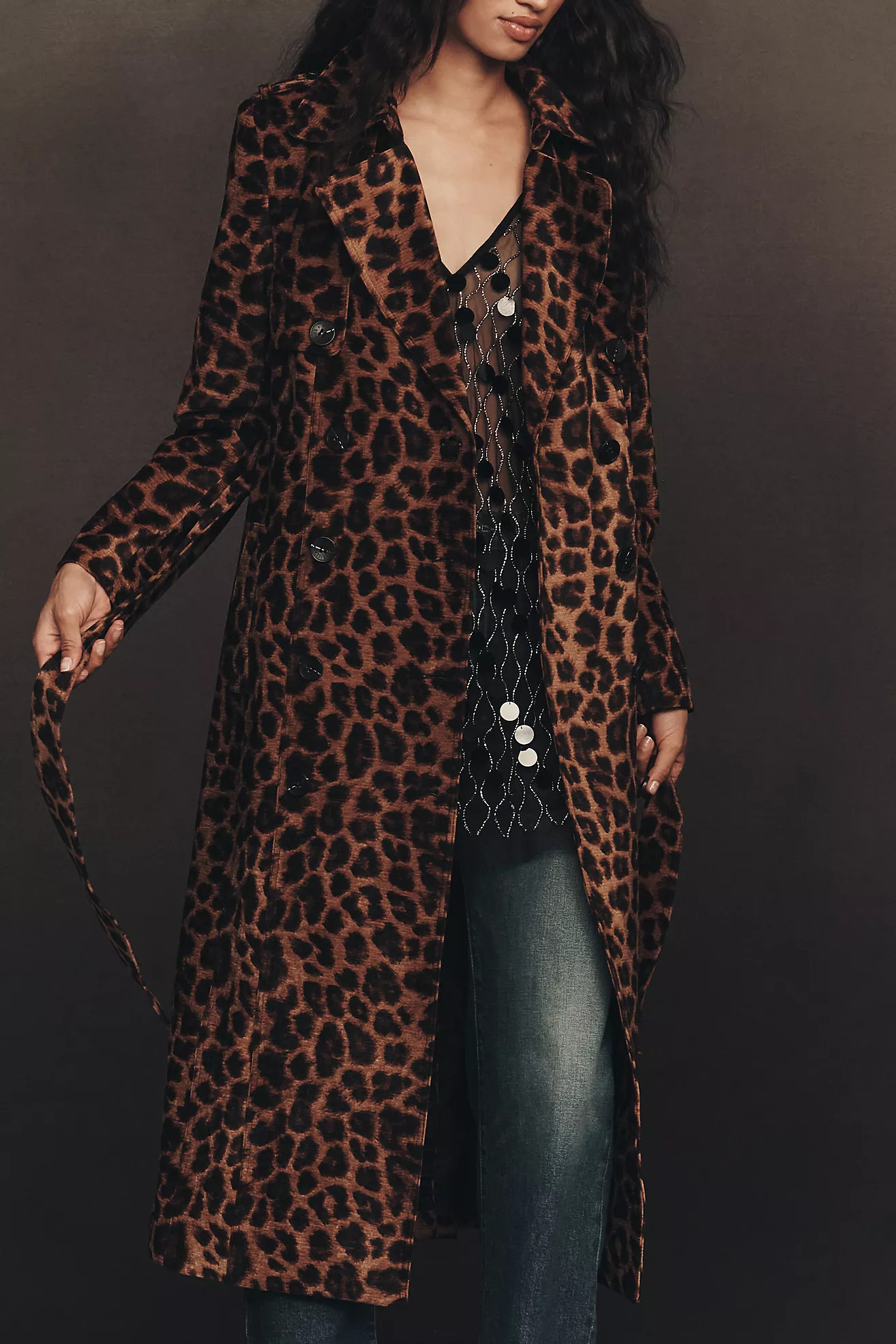 Avec Les Filles Flocked Velvet Animal Print Trench Coat | Anthropologie (US)