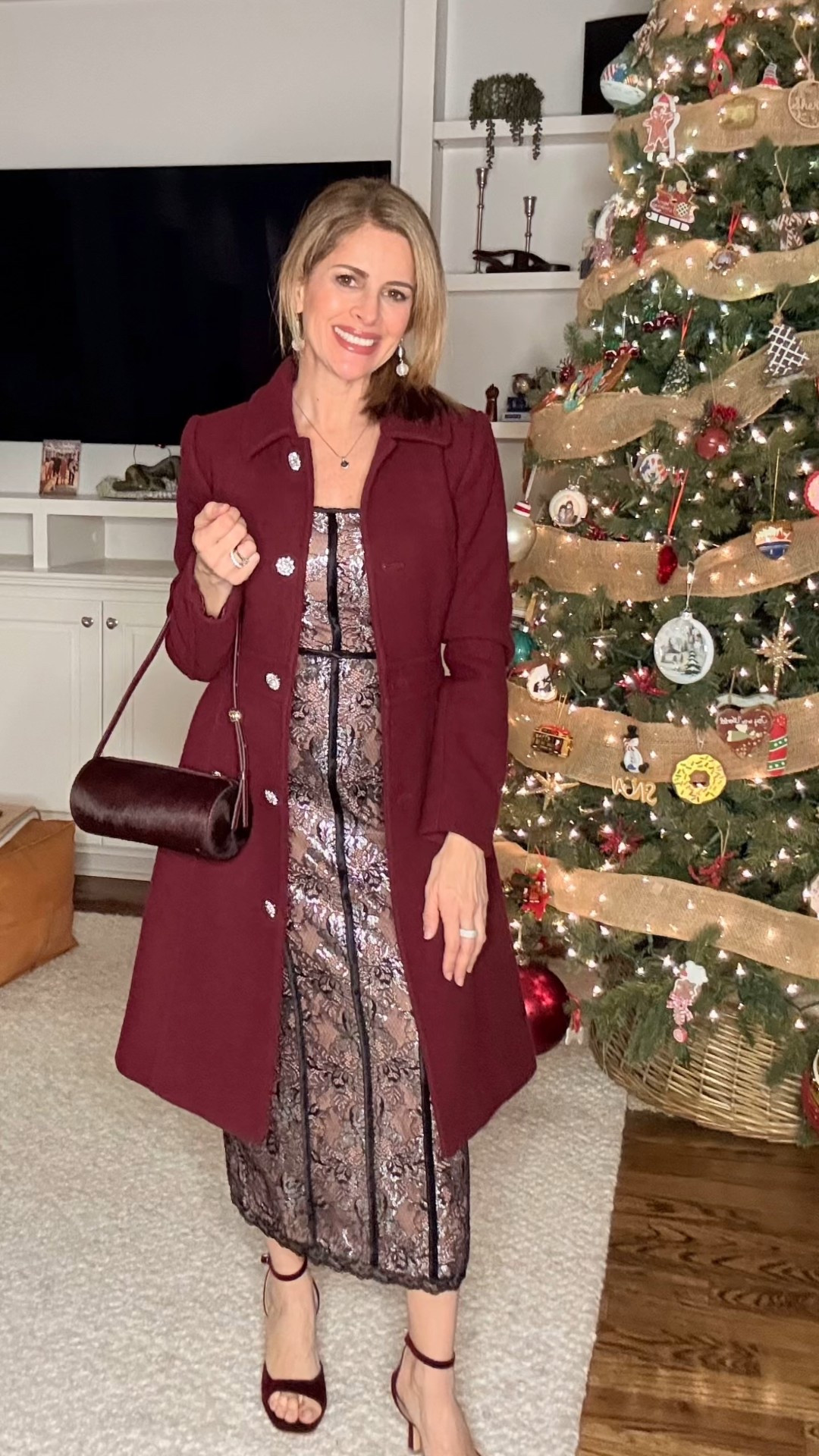 A touch of sparkle and a pop of burgundy!! ✨🍷

If you’re petite, this dress fits perfectly on my 5’1” frame. 
@jcrew
@anthropology



I’ve worn it with black before, but with a simple change of accessories, it feels like a completely new piece in my wardrobe.

I’m wearing XXS.

This coat is one of those elegant, sophisticated pieces you’ll keep reaching for. 

Besides fitting perfectly, everything about it is just right. The length, shoulders, and sleeves. 

The details are stunning, and those sparkling buttons are everything 🤍

Price-wise, it’s such a great find.

I get so many compliments every time I wear this look ✨

#LTKHoliday #LTKgrwm #LTKPetite