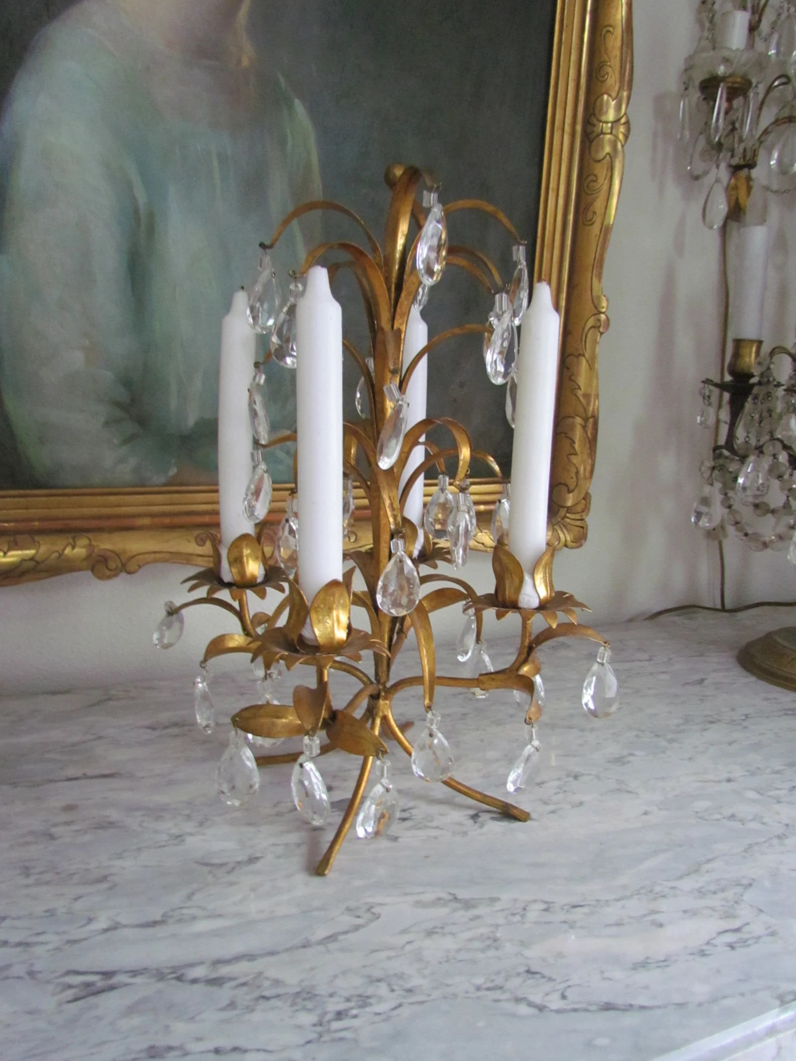 Italian Florentine Tole Crystal Prism Candelabra Table Top - Etsy | Etsy (US)