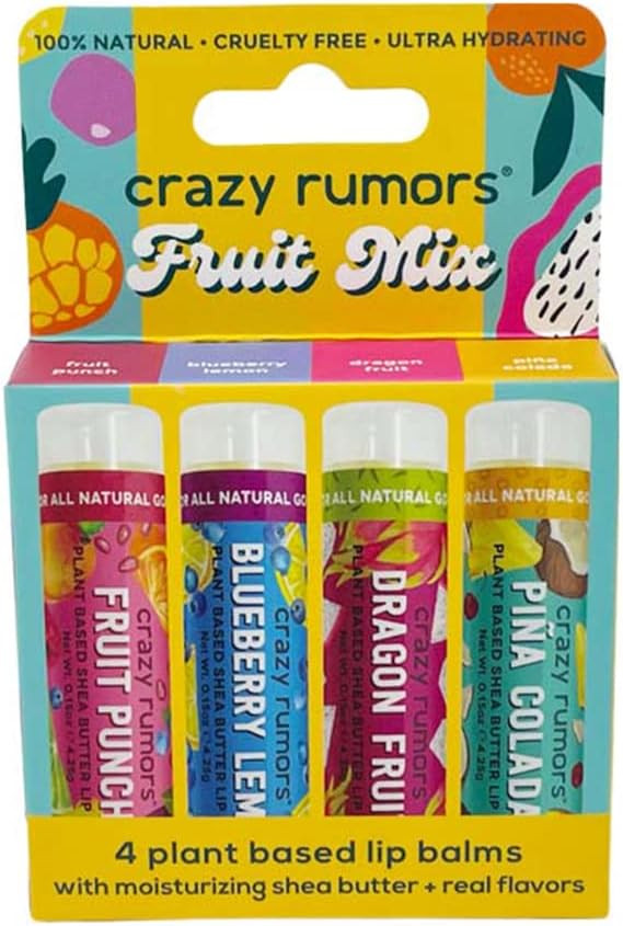 Crazy Rumors Fruit Mix Lip Balm 4-Pack Mix 100% Natural, Vegan, Plant-Based, Made in USA | Amazon (US)