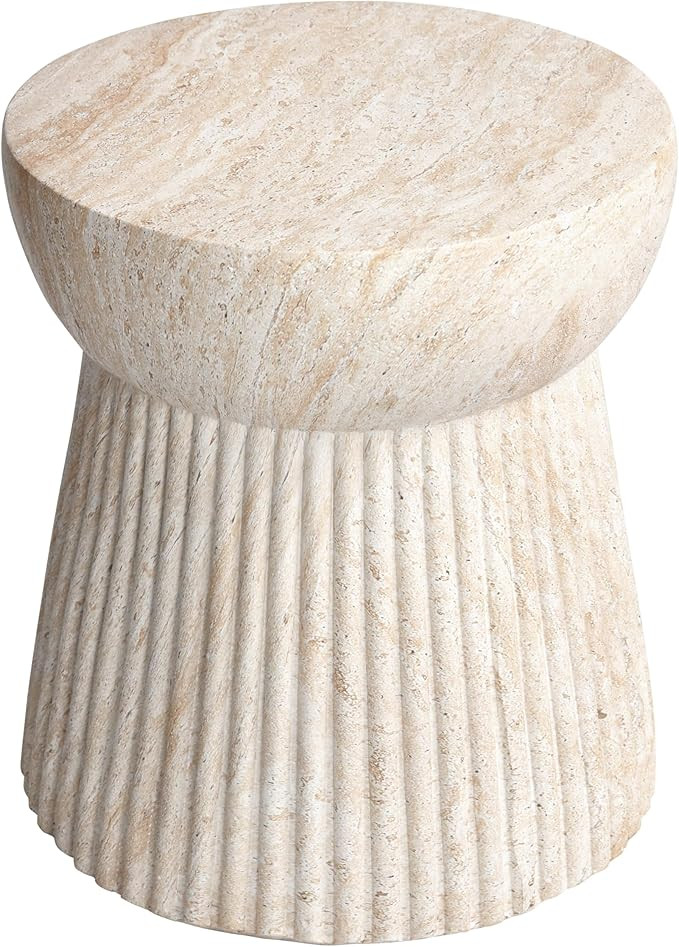 Empire Art Direct Fluted Travertine Stone Finish Italian Design MgO Side Accent Table, Living Roo... | Amazon (US)