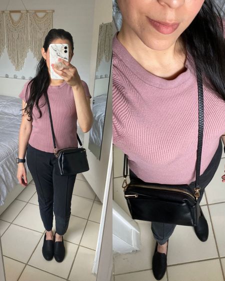Mauve cozy top, simple outfit, work outfit, workwear, office, sweater top, crossbody bag, casual slip on loafer 

#LTKWorkwear #LTKShoeCrush #LTKItBag