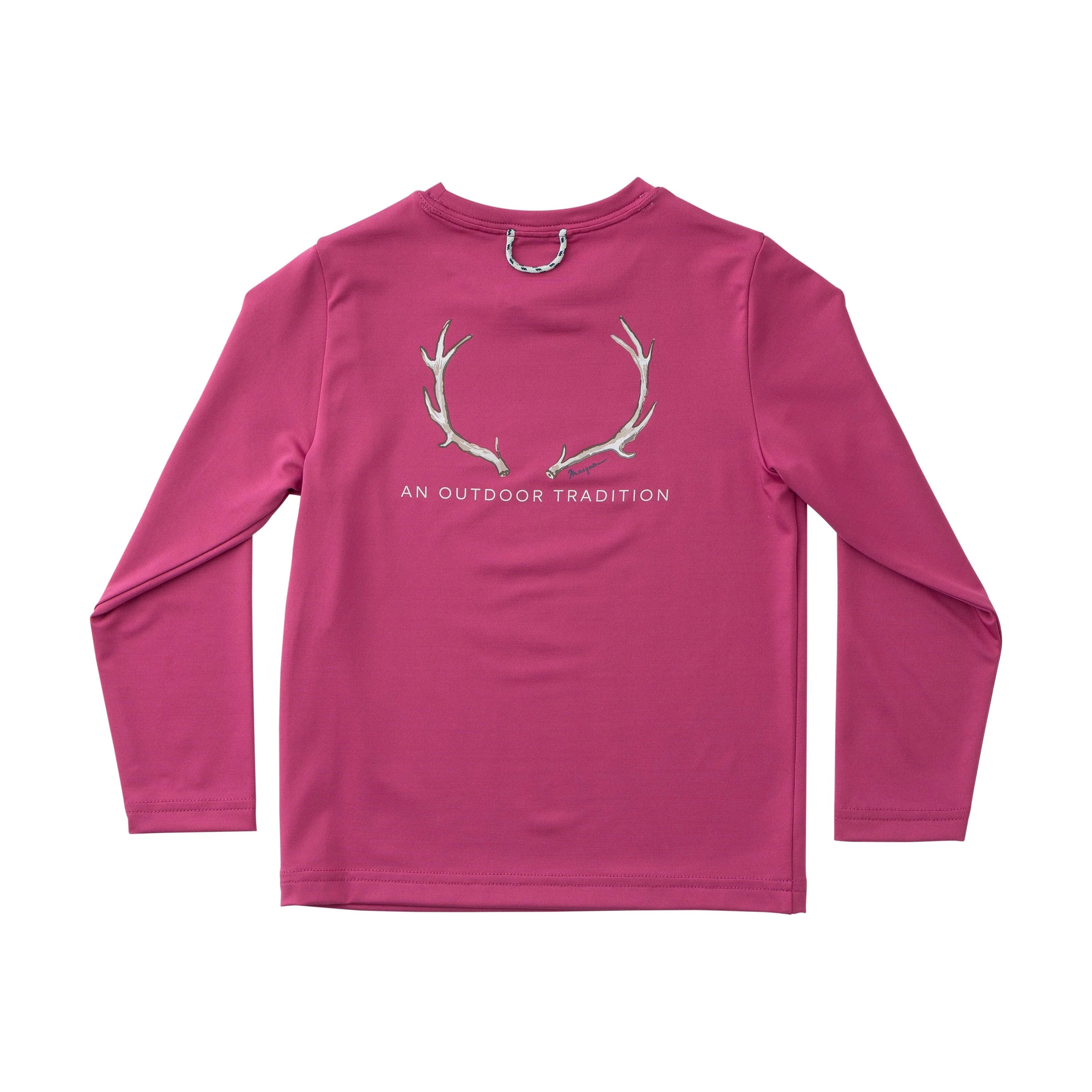 Girls' Pro Performance Long Sleeve T-shirt in Raspberry Pink with Deer Antlers | PRODOH