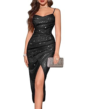 BeryLove Sequin Cocktail Formal Spaghetti Strap Party Prom Wedding Guest Bodycon Evening Dress | Amazon (US)