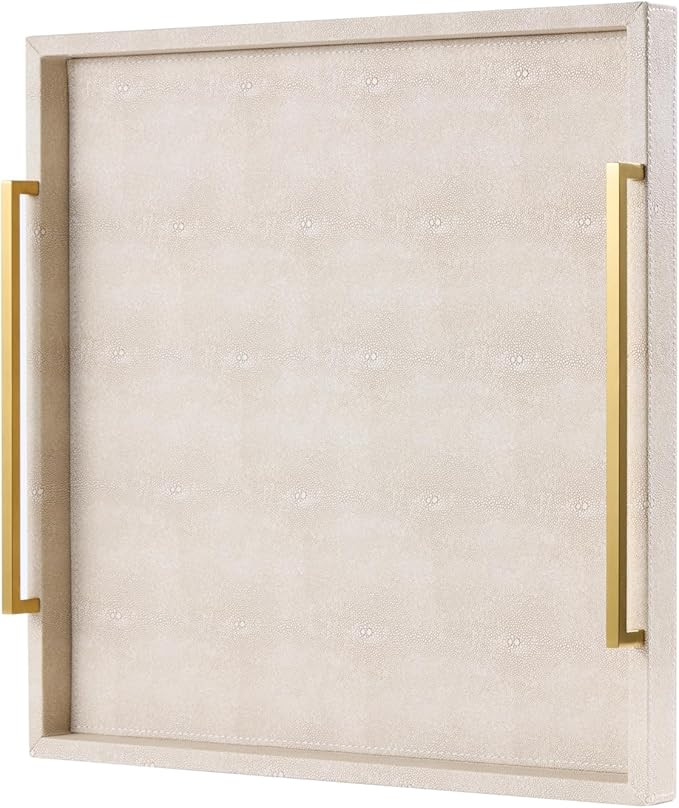 24"x24" Oversized Square Ottoman Tray for Living Room, Extra Large Ivory Shagreen Leather Decorat... | Amazon (US)