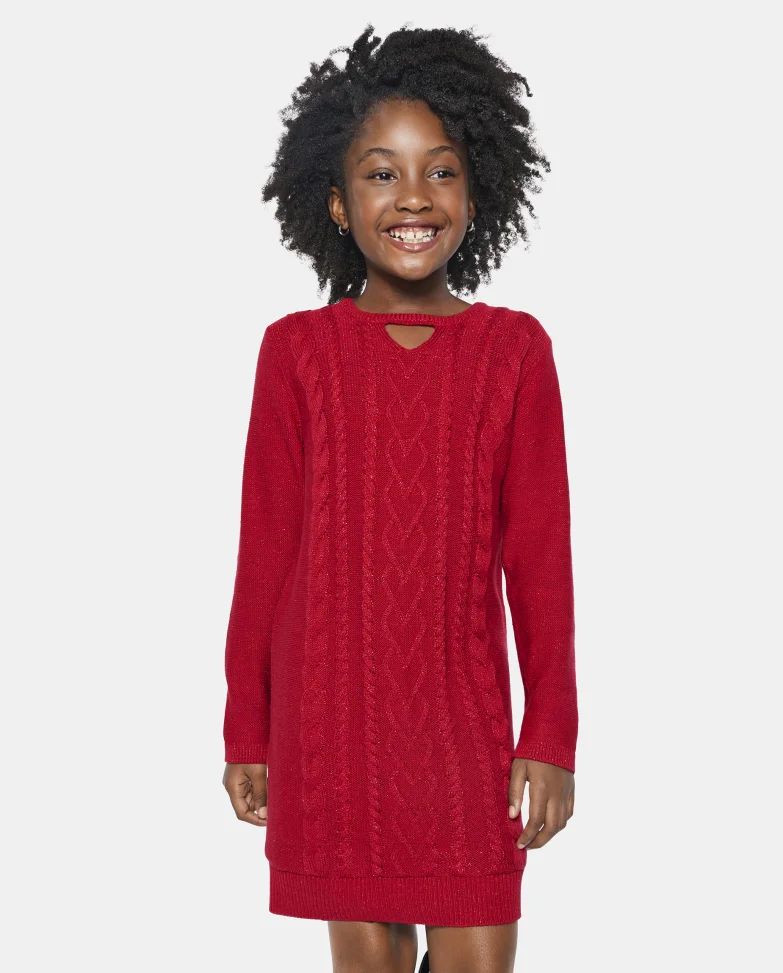 Girls Cable Knit Cut Out Sweater Dress - classicred | The Children's Place