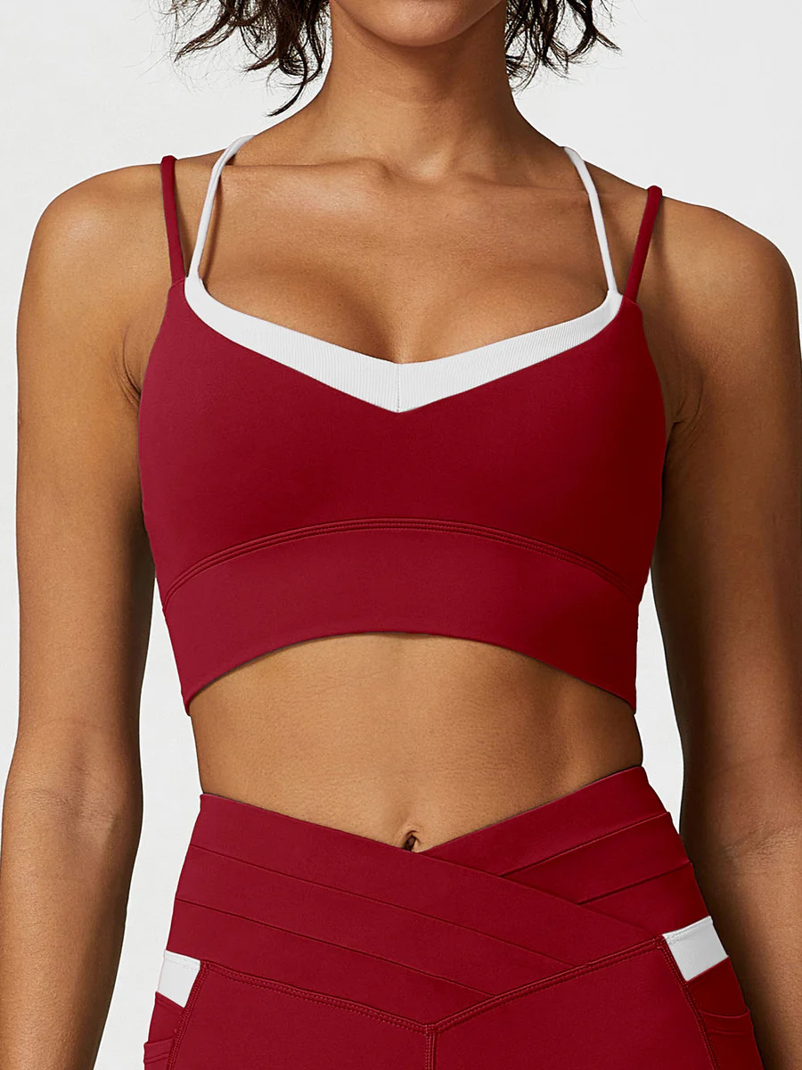 Wine Red Contrast X Cross Sports Bra & Reviews - Wine Red - Sustainable Yoga Tops | BERLOOK | BERLOOK