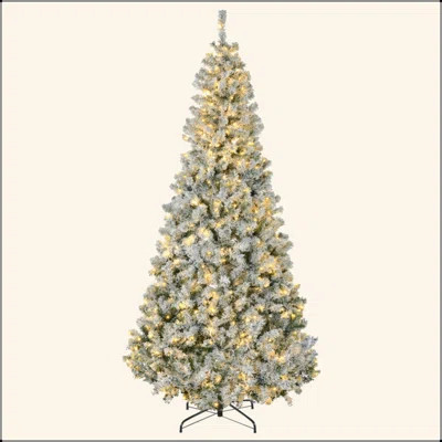 7.5Ft Tall Prelit Artificial Christmas Tree Holiday Décor With 1188 Snow Flocked Branches, 500 Warm White LED Lights, Auto Open, Green | Wayfair North America
