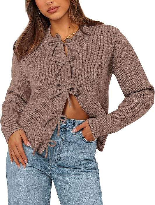 BTFBM Bow Cardigan for Women Long Sleeve Cropped Sweaters | Amazon (US)