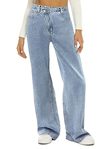 HDLTE Women's Wide Leg Criss Cross High Waist Baggy Jeans - Loose Boyfriend Denim Pants - Y2K 90s Wide Legged Jeans | Amazon (US)