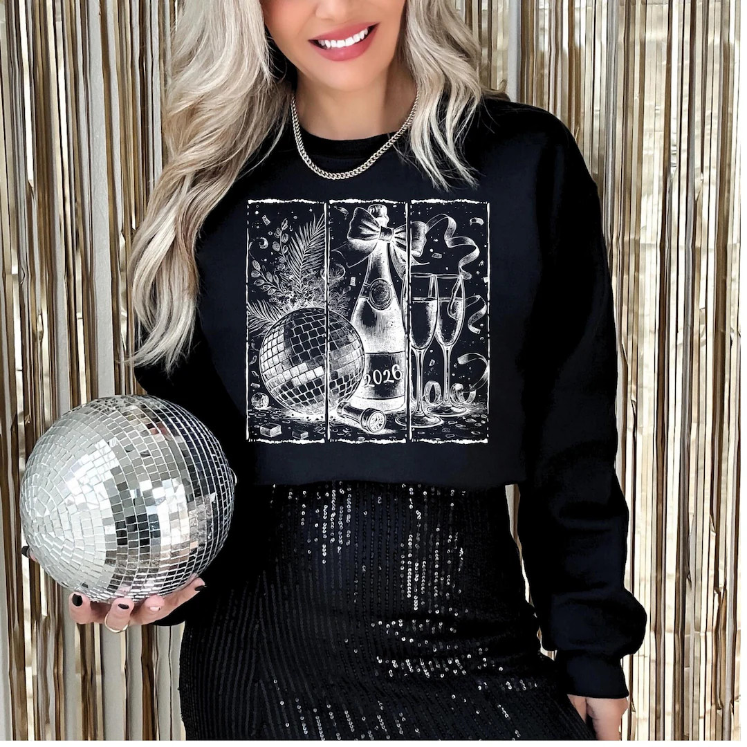 Vintage New Years Eve Sweatshirt, Disco Ball Champagne Top | Etsy (US)