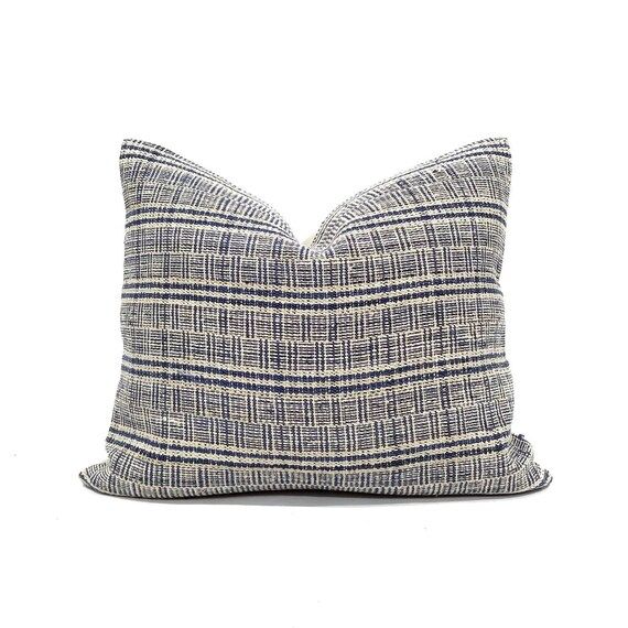 Hmong pillow cover, 17"×20" indigo hemp linen hmong pillow, plaid pillow, linen stripe pillow | Etsy (US)